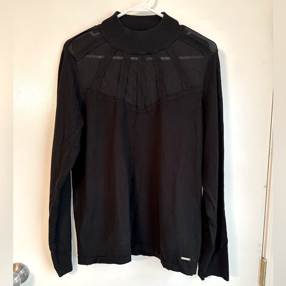 Tahari Black Retro Style Sheer Top Sweater Sz XL
